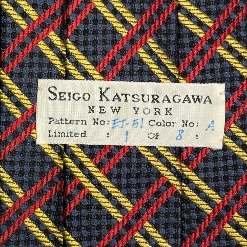 Seigo Katsuragawa | Limited 1 of 8 Blue Red Plaid Mens Silk Tie | Pattern: EJ-51